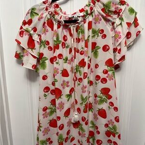 Women’s Strawberry & Cherry Print Peasant Top